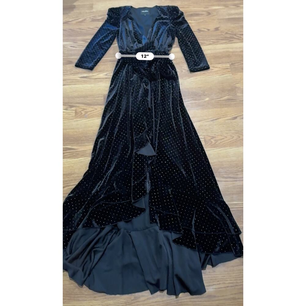 Retrofête Black Velvet Wrap Flora Dress Multicolor Polka Dot Women’s Size Small - Picture 4 of 15